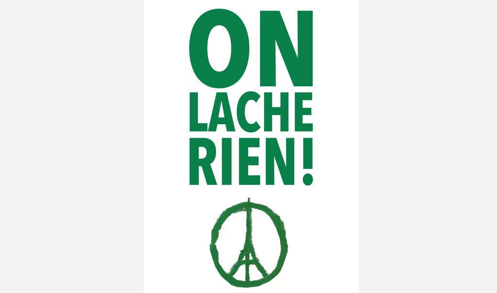 Affiche "On lâche rien" avec un symbole de paix vert