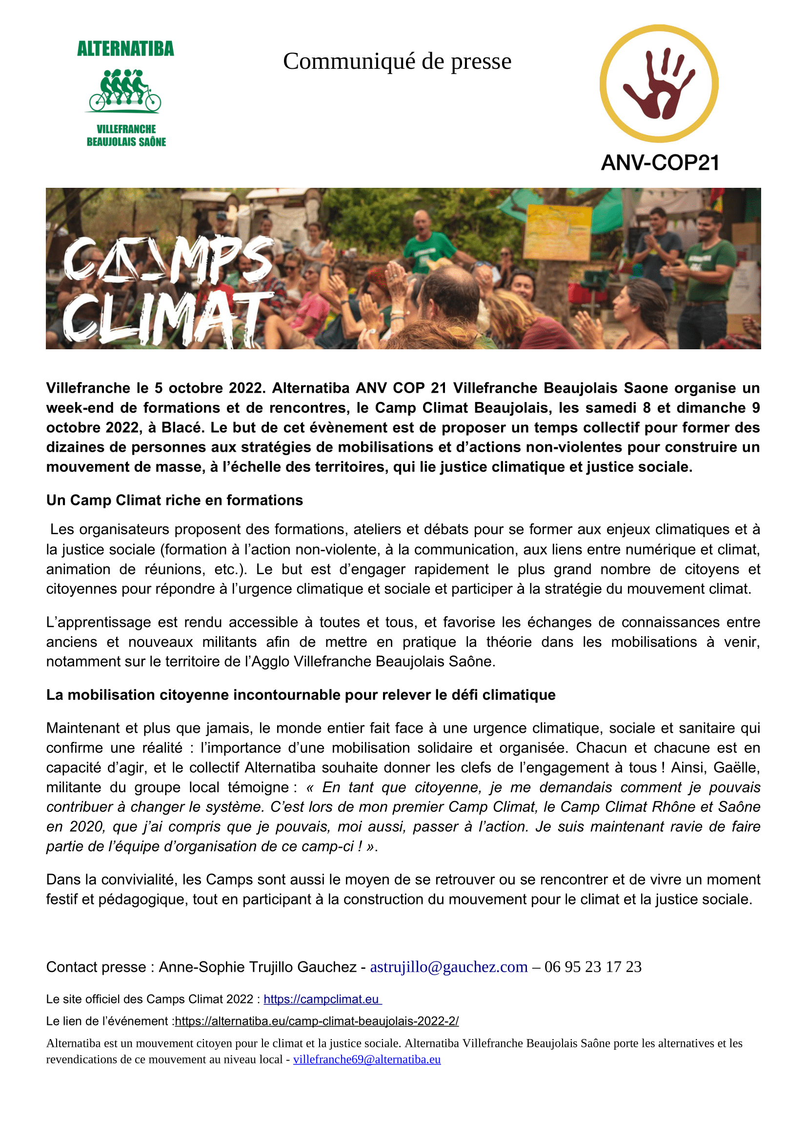 Camp climat Beaujolais Communiqué de presse : Image à la une